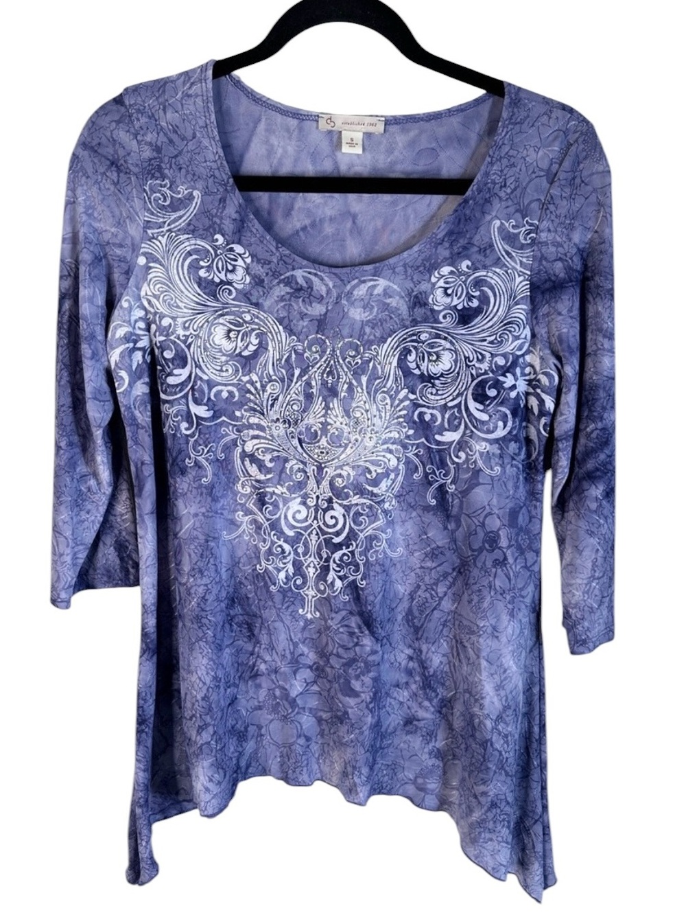CB Established Vintage Y2K 90's Lavender Floral Bedazzled Asymmetrical Top